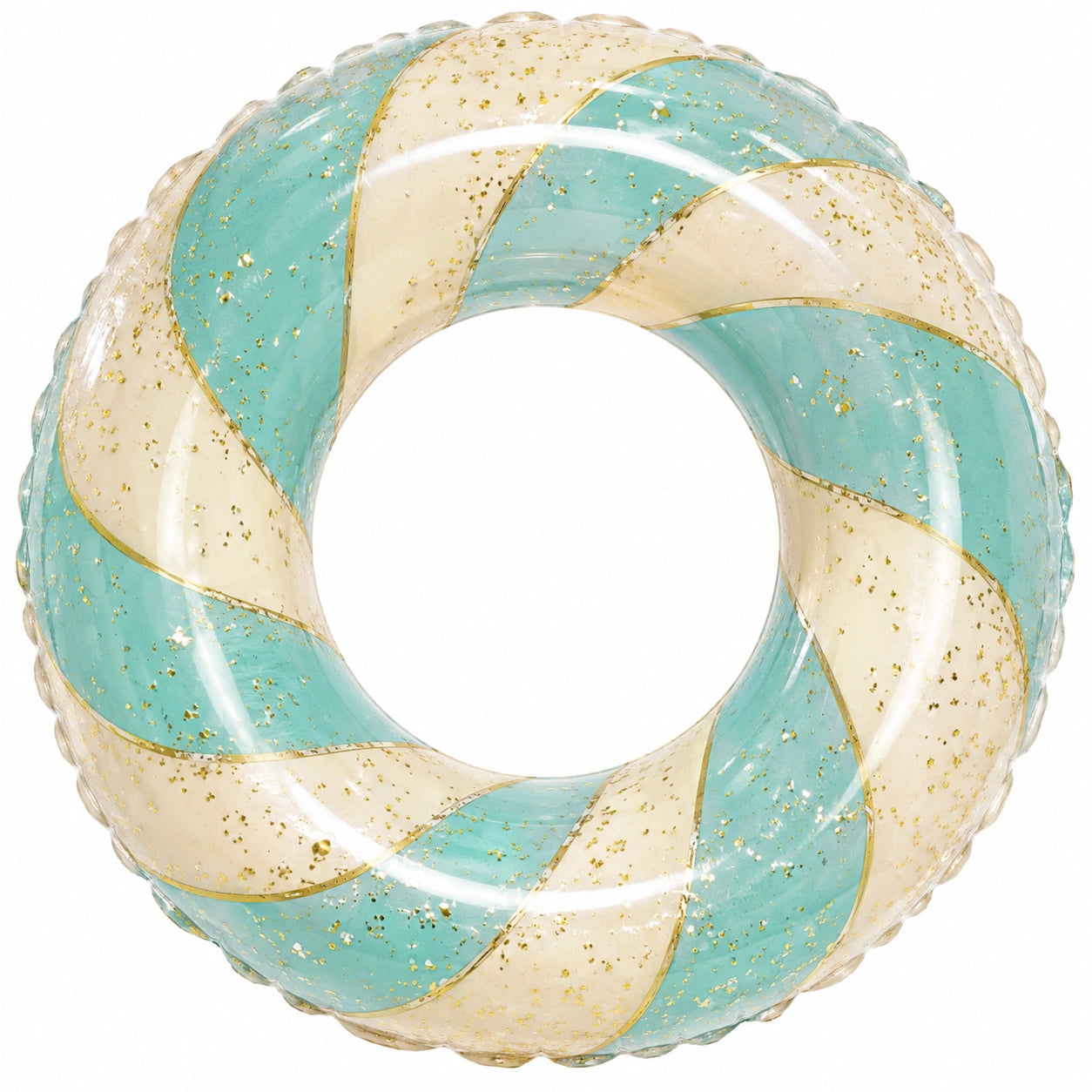 Salvagente Gonfiabile a Spirale Oro e Turchese con Glitter 90cm